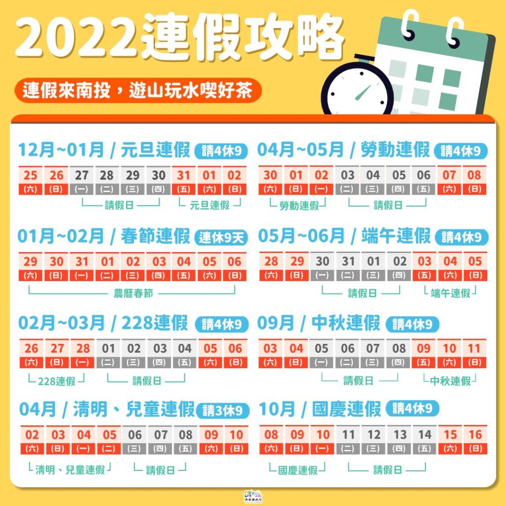 2022請假攻略|圖:翻攝自南投縣政府粉絲專頁